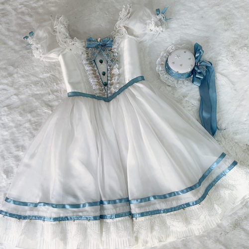 雪博宝蓝色毕业舞会芭蕾舞演出服儿童蓬蓬裙定制舞蹈比赛服