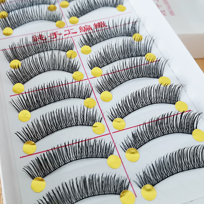 满包邮 批发台湾纯手工假睫毛上眼睫毛眼尾加长V10棉线梗10对装