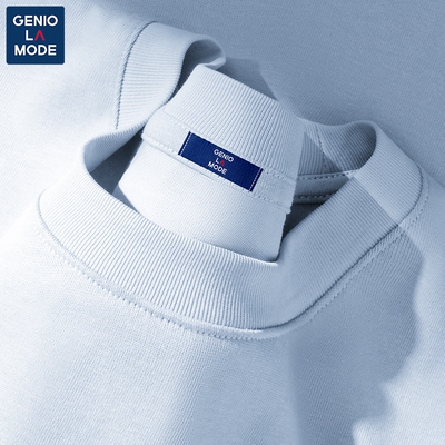 GENIOLAMODE男士短袖2025新款t恤baby蓝上衣夏季纯棉美式正肩体恤