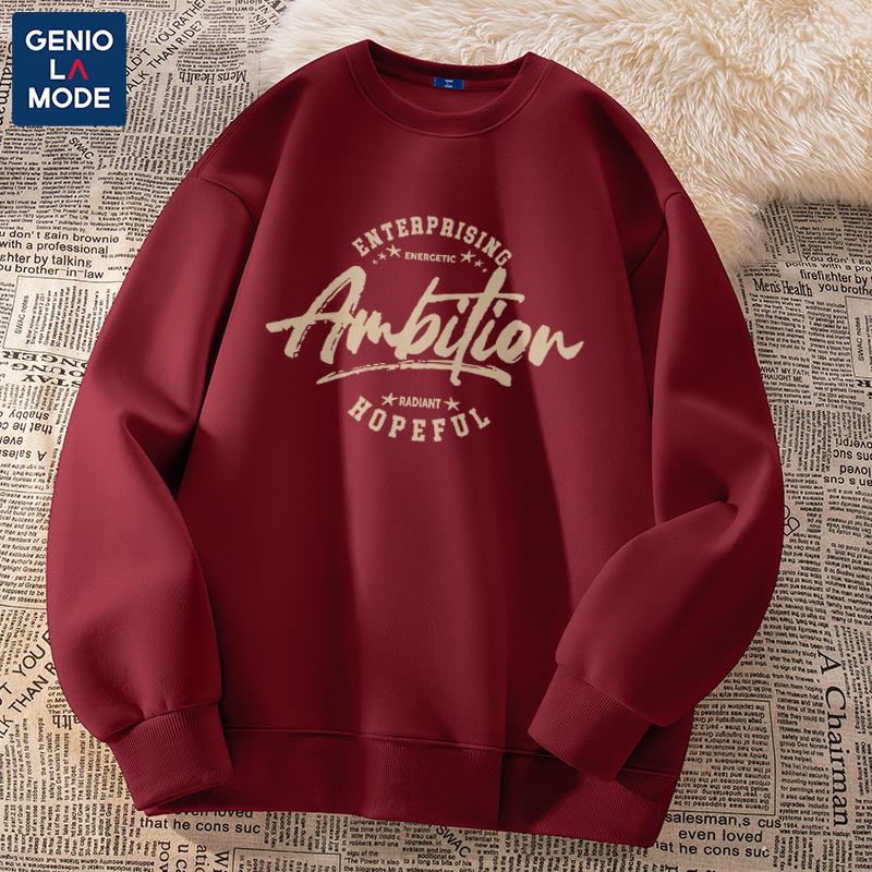 GENIOLAMODE美式复古卫衣男女同款春季小众ins风街头酒红色打底衫