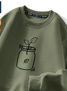 GENIOLAMODE复古绿色卫衣男生2025冬季加绒无帽小众高级套头上衣