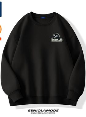 GENIOLAMODE圆领卫衣男冬季2025新款重磅加绒黑色潮牌无帽套头衫