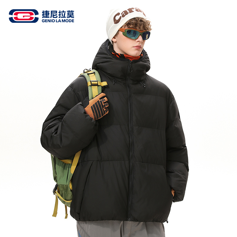 捷尼拉莫户外高领连帽棉服男款冬季加厚情侣款面包服美式保暖外套