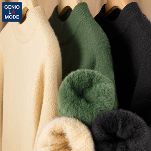 捷尼拉莫GENIOLAMODE男士毛衣春秋宽松保暖加厚半高领加绒套头衫