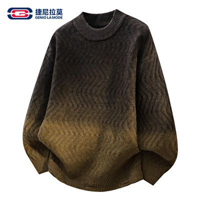 GENIOLAMODE扎染毛衣男士绞花设计撞色针织打底内搭冬季保暖毛衫