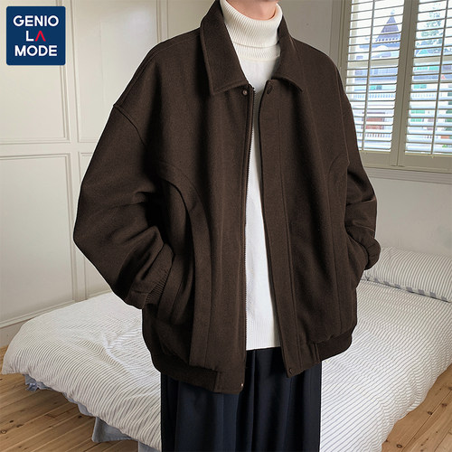 GENIOLAMODE外套男款初秋小香风高级感短款毛呢cleanfit翻领夹克