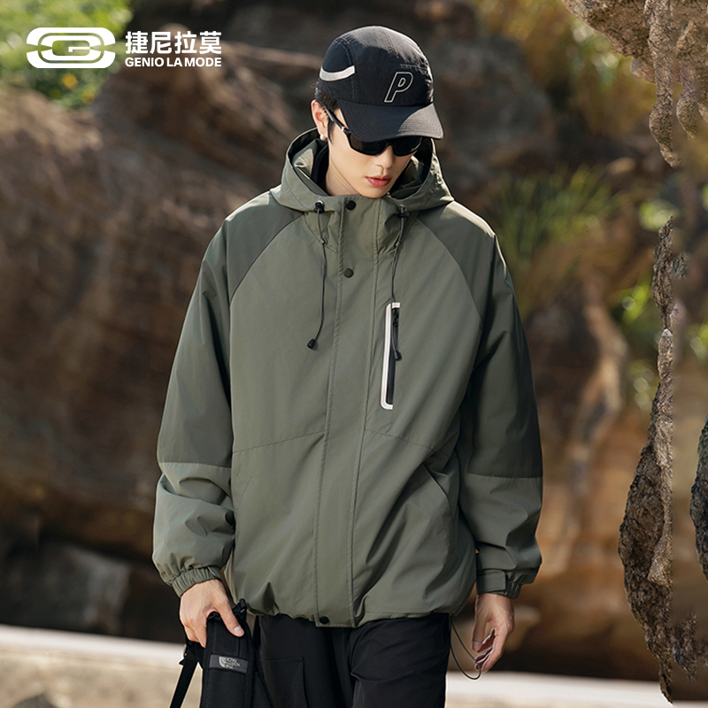 捷尼拉莫三合一可拆卸冲锋衣外套男冬季新款防水户外羽绒内胆夹克