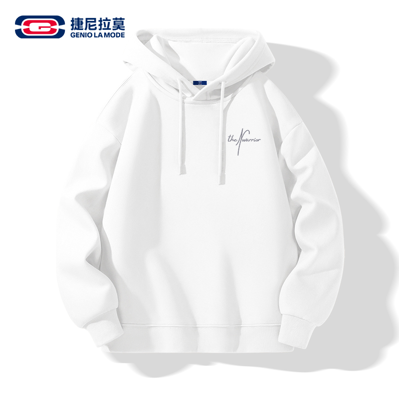 GENIOLAMODE男连帽卫衣2025新款青少年宽松早秋穿搭白色简约帽衫