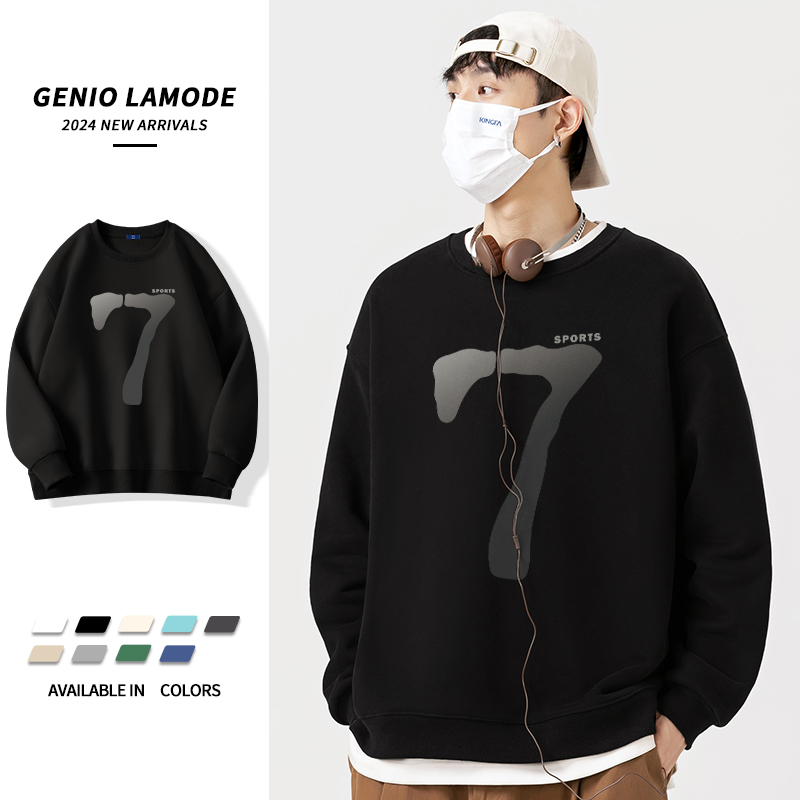 GENIOLAMODE美式潮牌卫衣男款重磅宽松早秋圆领高级帅气套头上衣