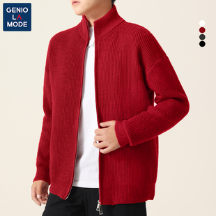 捷尼拉莫GENIOLAMODE红色毛衣男冬2026马年本命年衣服内搭针织衫