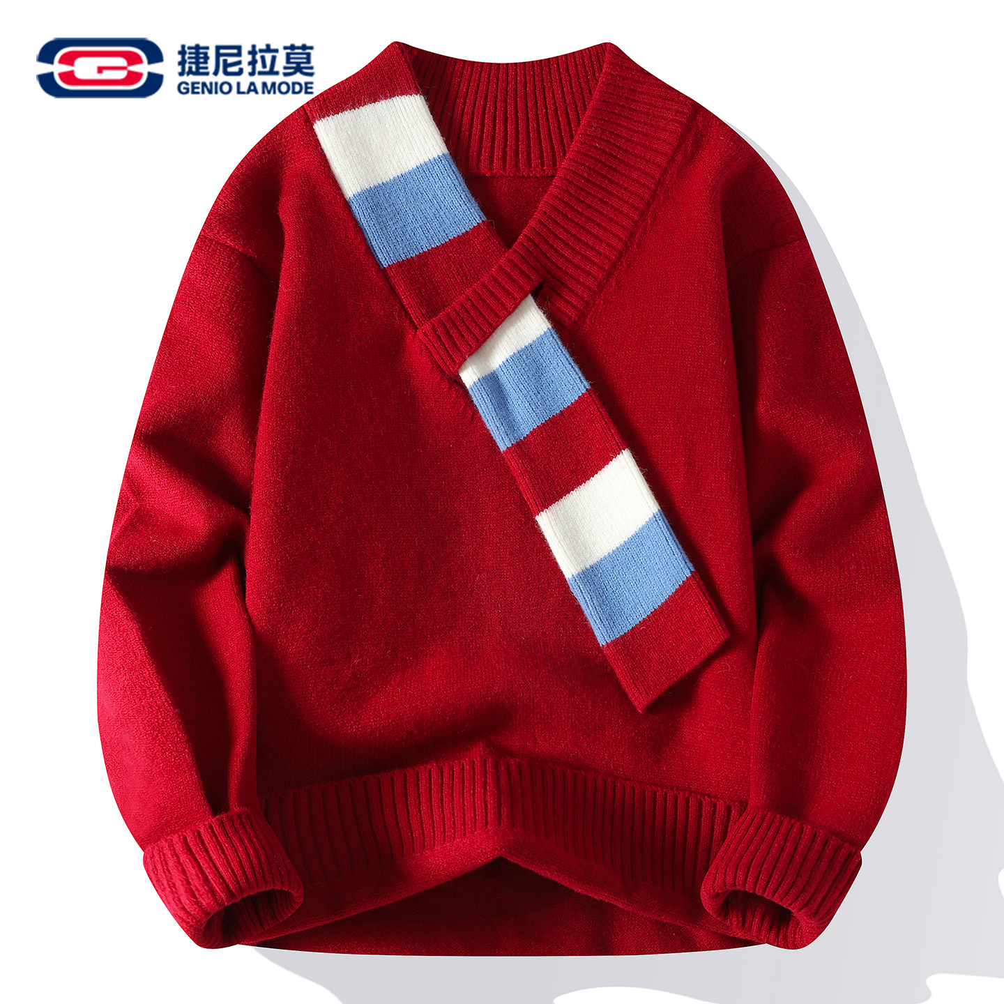 GENIOLAMODE圣诞毛衣男女情侣装25新款设计感V领青少年美式针织衫