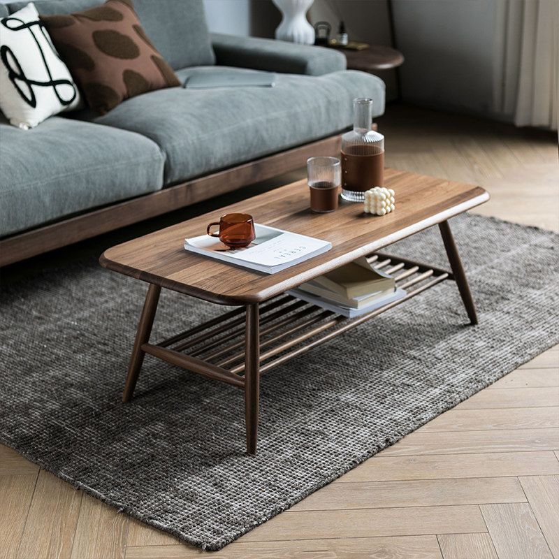 简木jm现代简约客厅家用长方形茶几北欧全实木咖啡桌双层黑胡桃木在类目 住宅家具, 几类, 茶几中 - 来自Buy2taobao.com提供专业的淘宝代购服务