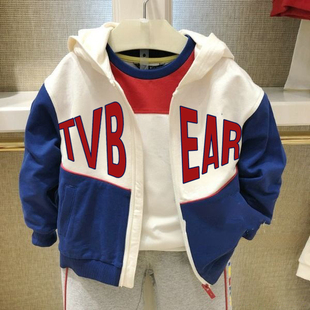 chris童装 男童棉毛圈外套童休闲带帽蓝白拼接百搭外套 25春秋新款