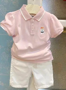chris童装26夏新款女童装纯棉休闲翻领短袖T恤中大童装儿童polo衫
