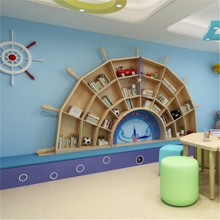 定制扇形扇子船舵书架图书馆墙饰造型道具幼儿园置物架装饰架壁饰