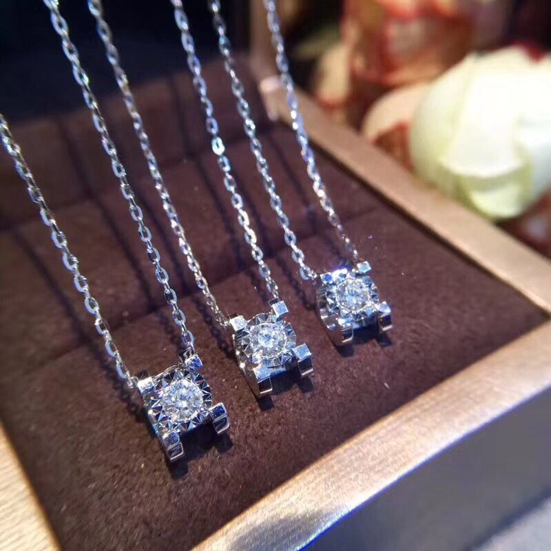 白18K金玫瑰金天然钻石吊坠牛头款结婚钻石项链显钻 配18K金套链