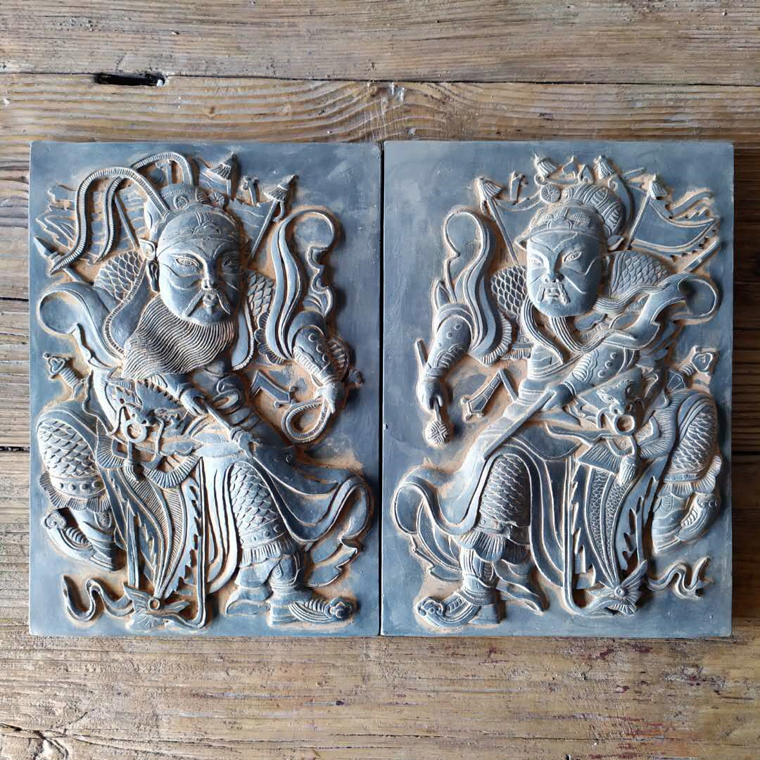 中式金砖青砖秦砖汉瓦当宣纸拓片尉迟敬德秦叔宝年画门神砖雕摆件