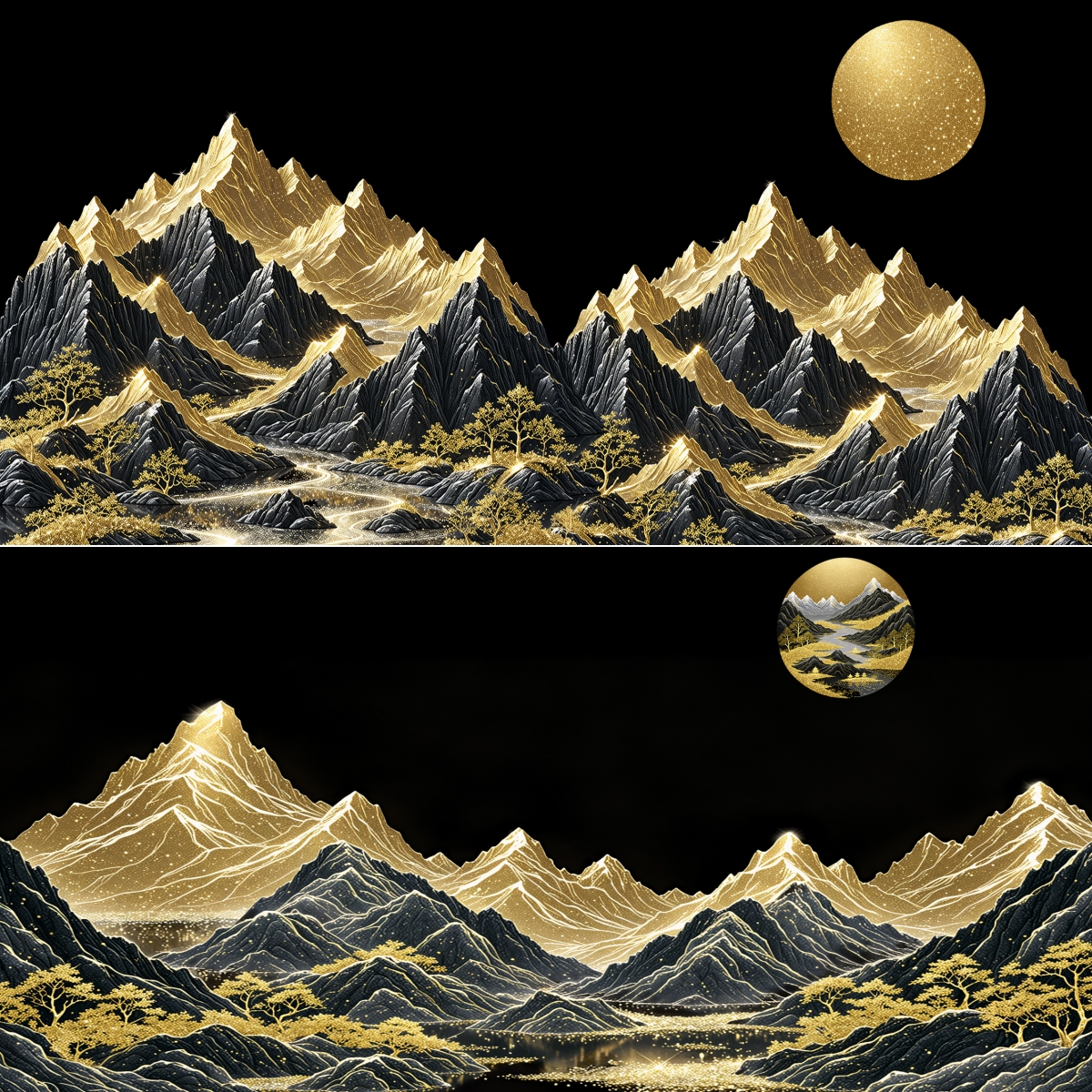 鱼缸背景贴纸画日照金山澎湃山峰高清立体加厚3D缸外贴水族箱造景