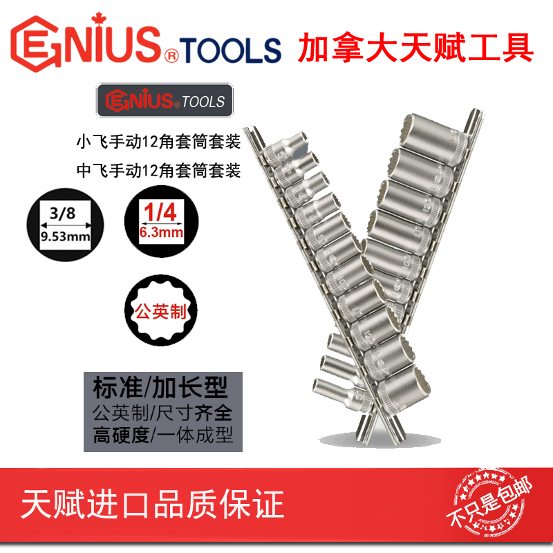GENIUS天赋工具1/4"3/8''10件套英制12角手动套筒组十二角TW-210S