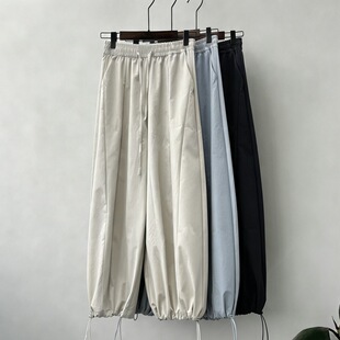 休闲长裤 韩系 绑带脚口高腰抽绳侧边口袋柔软立体剪裁萝卜裤