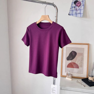 t恤 内搭26春夏小个子显瘦正肩短袖 简约纯色圆领短袖 Tee女简约韩版