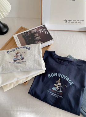 夏季新款韩系字母印花短袖T恤女休闲圆领上衣宽松全棉上衣女6801