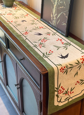 桌旗美式高端五斗柜电视柜餐边柜长条桌布国风桌旗布绿色防尘盖布