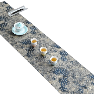 真彩织锦荷叶防水茶席中式茶桌垫布茶台桌旗布艺长条创意茶几桌布