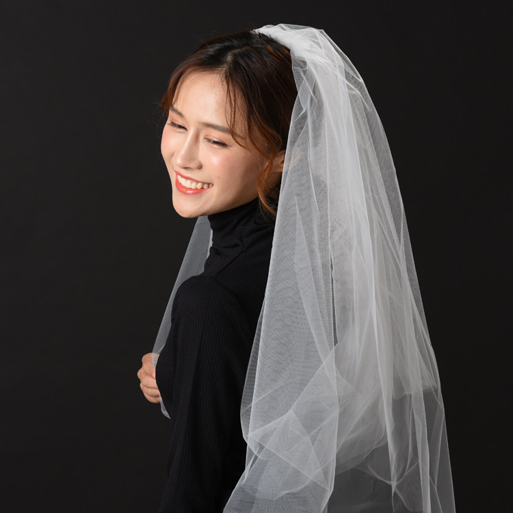 头纱新娘头饰少女系白色纱 网红拍照道具简约摄影背景布 拍照头纱