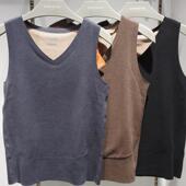 兄华保暖背心男98757A温泉养肤羊绒蚕丝贴片无痕V领秋冬加厚马甲