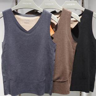 兄华保暖背心男98757A温泉养肤羊绒蚕丝贴片无痕V领秋冬加厚马甲