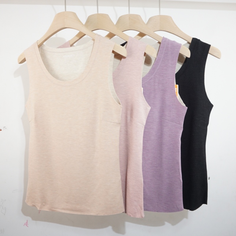 新一步女士保暖背心大鹅蚕丝无痕圆领无袖磨毛内衣32101/42171