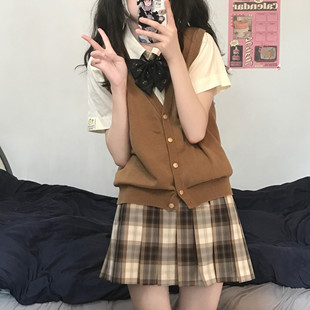 栗子猪【恶熊咆哮】JK格裙制服春季夏季日系原创可爱百褶裙棕现货