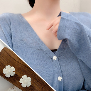 天然贝壳切割樱花改小低领口防走光暗扣小别针女开衫外套装饰胸针