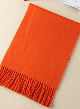 纯色橘色羊毛围巾男女冬季橙色桔色桔红色羊绒围脖韩版保暖加厚长