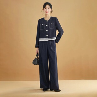 2026春装新款女装外套搭高腰长裤两件套时尚套装