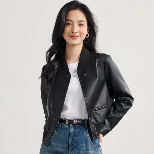 【酷飒PU外套女】2026年秋季热卖百搭潮流短款气质机车皮衣女