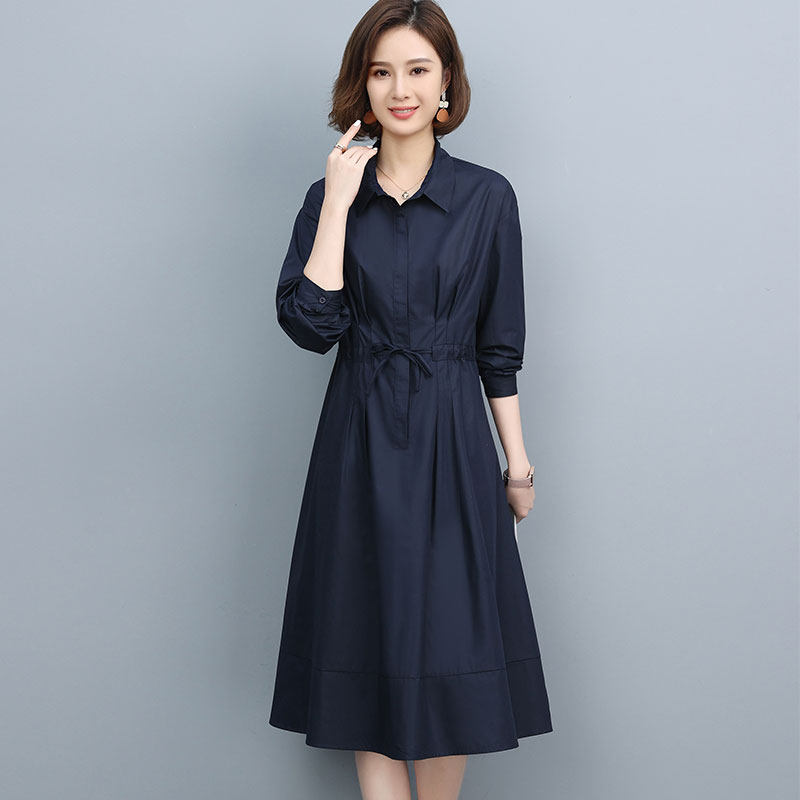 言芙蝶港风休闲连衣裙女2024年新款春秋长袖收腰显瘦气质衬衫领,女装连衣裙,曼沙奕珂