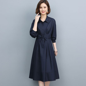 言芙蝶港风休闲连衣裙女2024年新款春秋长袖收腰显瘦气质衬衫领,方领裙穿搭技巧图片