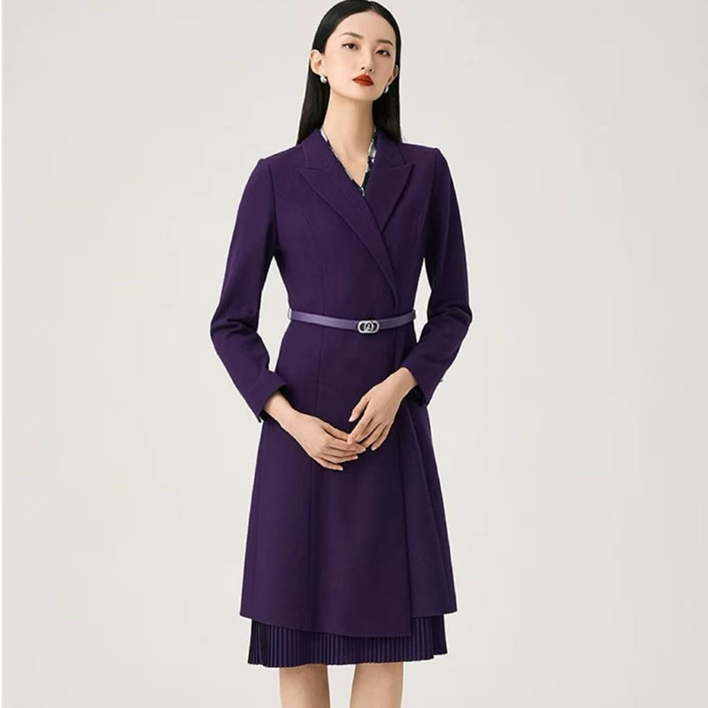 【绵羊毛】娜家同款女装25年秋冬新品西装领收腰显瘦拼接连衣裙子