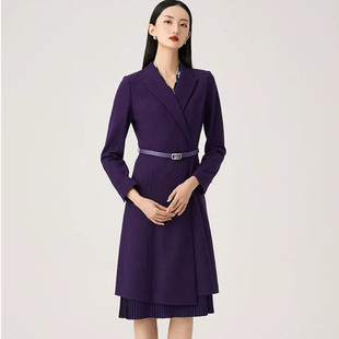 【绵羊毛】娜家同款女装25年秋冬新品西装领收腰显瘦拼接连衣裙子