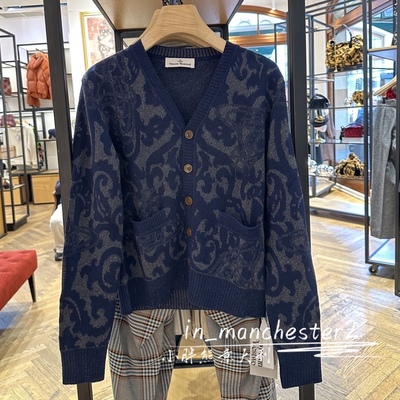 棉圆领宫廷复古针织开衫