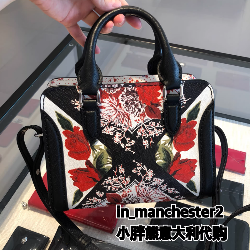 Alexander McQueen麦昆 花卉padlock骷髅头牛皮斜跨手提女包 正品