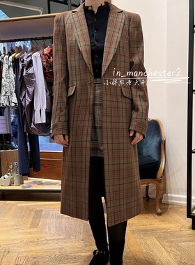 VIVIENNE WESTWOOD西太后经典土星ALIEN格纹长款羊毛大衣外套正品