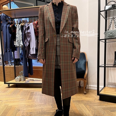 VIVIENNE WESTWOOD西太后经典土星ALIEN格纹长款羊毛大衣外套正品