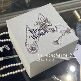 VIVIENNE 土星MARE优雅马蹄满钻百搭925银项链 WESTWOOD西太后经典