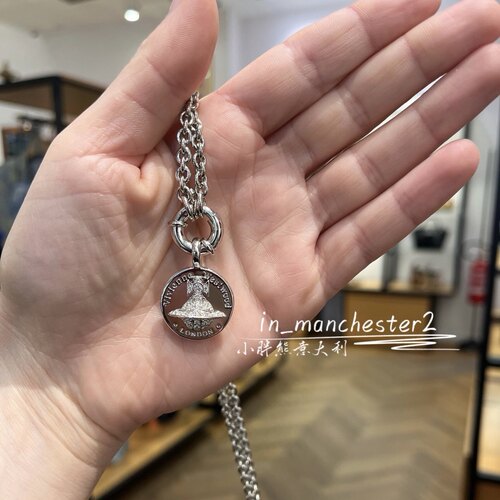 VIVIENNE WESTWOOD西太后CARMELA经典满钻土星复古钱币项链毛衣链