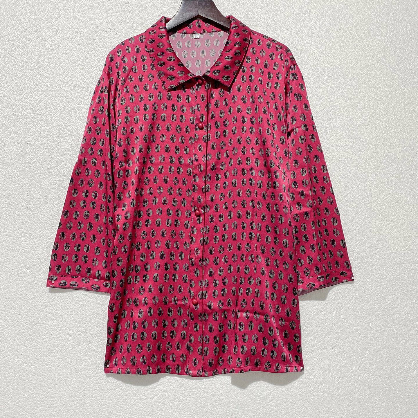 粉色七分袖衬衫女2026年春夏季新款中老年休闲宽松百搭