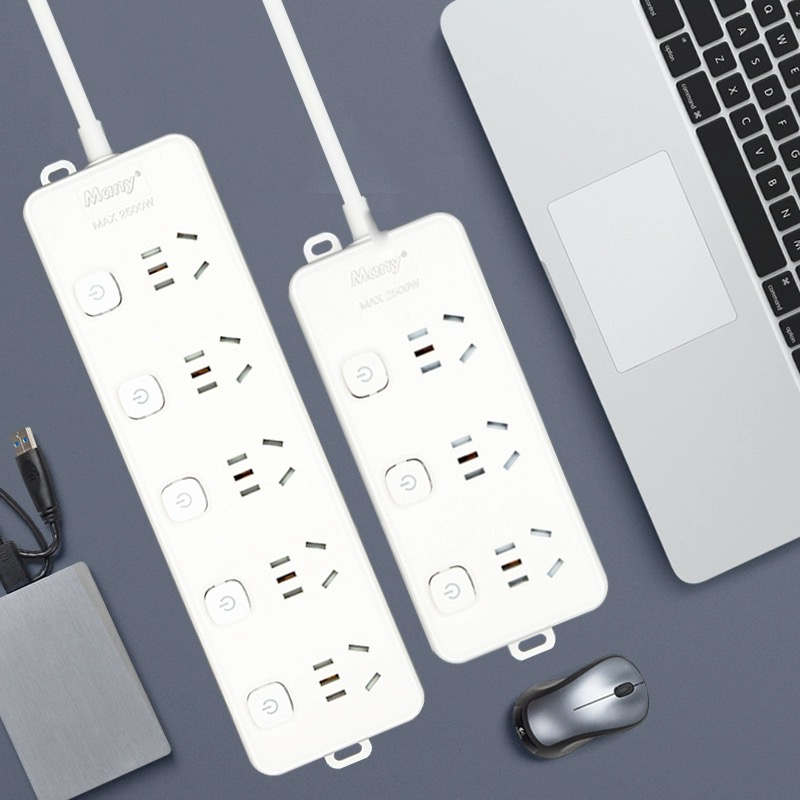玛尼插座面板家用多功能插排独立开关插线板带线多插位拖接线插板