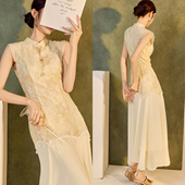 AYOMIS 拼接假两件旗袍长裙夏 改良古风连衣裙无袖 花弄影 新中式